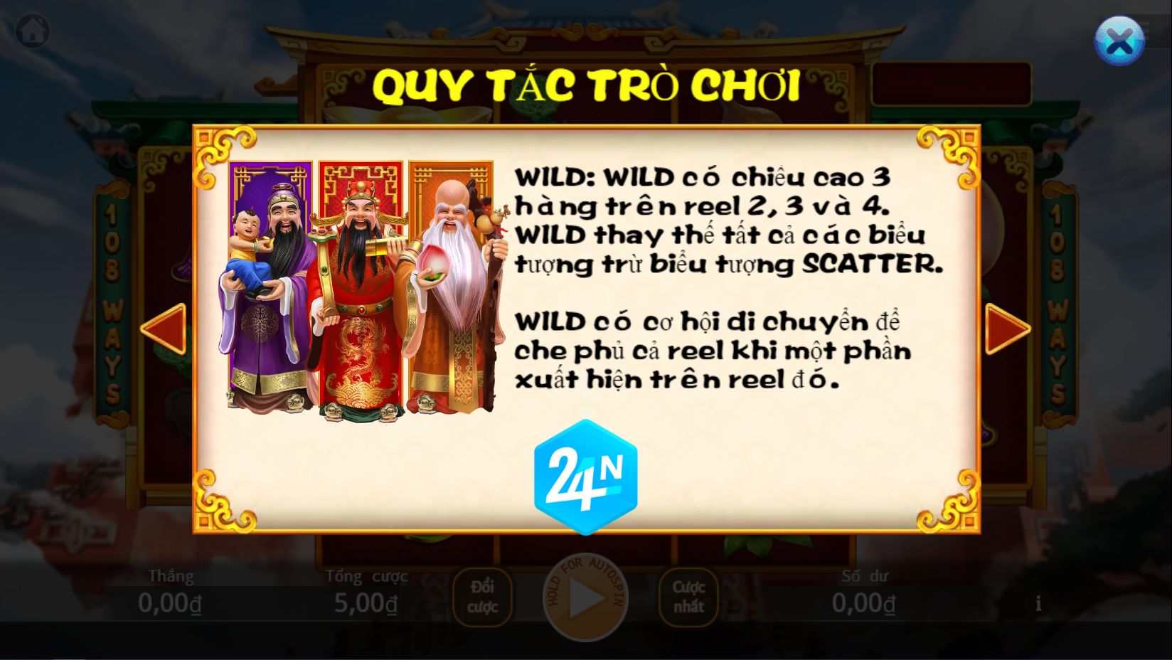 Base Game và Bội Số Tăng trong Slot Fu Lu Shou tại Nhà Cái 24N