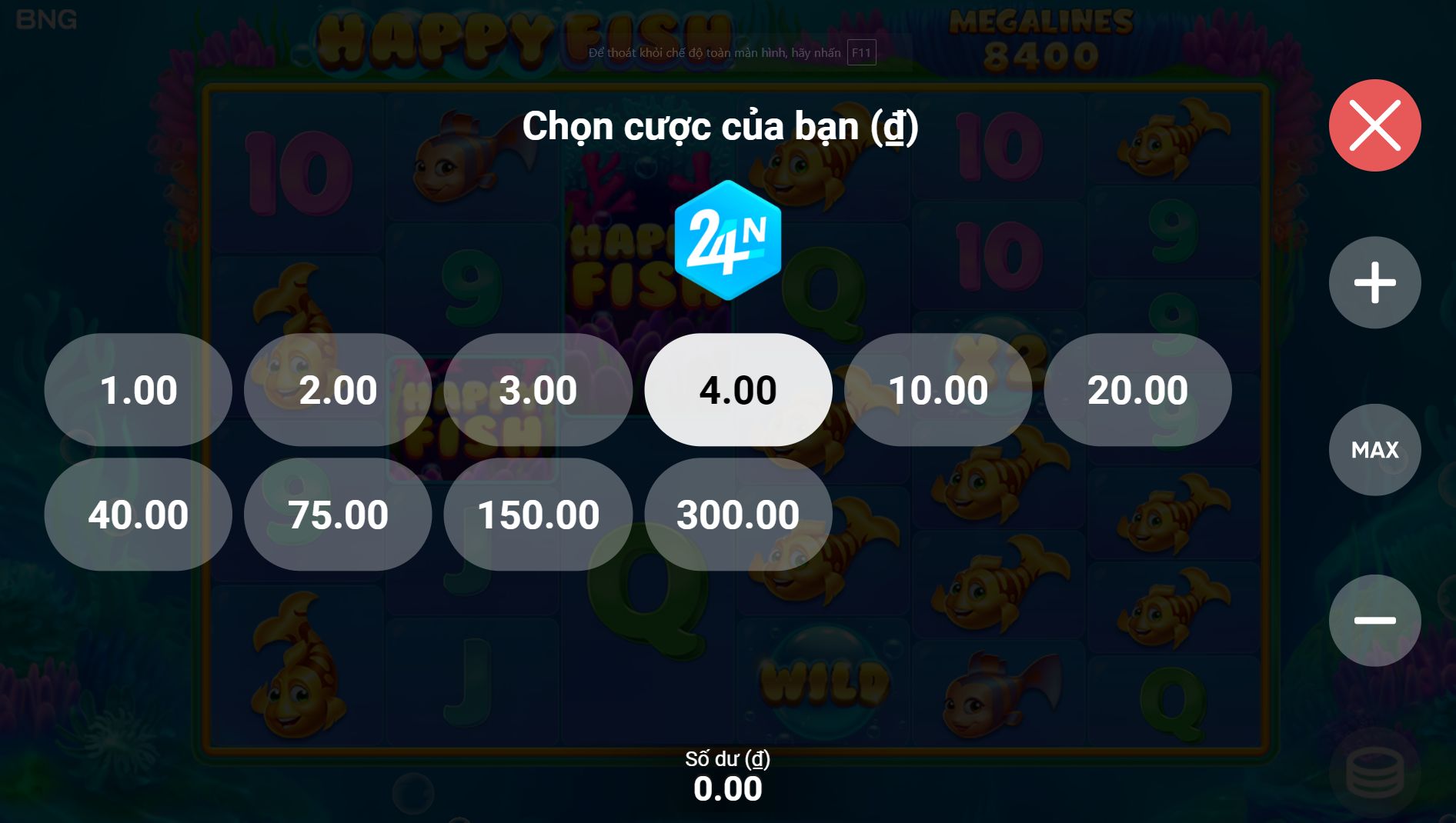 Chọn Mức Cược Trò Chơi Slot Happy Fish Tại Nhà Cái 24N